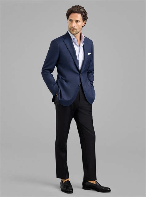 blue suit jacket black pants